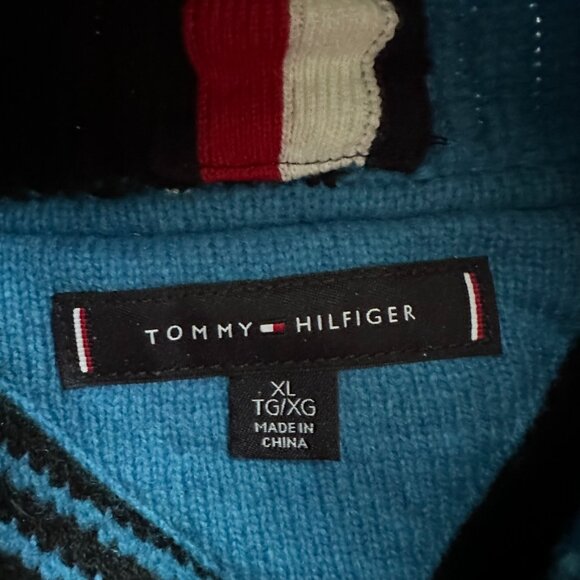 Tommy Hilfiger Sweater Mens XL Turtleneck Wool Black Blue Pullover Tight Knit - Picture 3 of 11